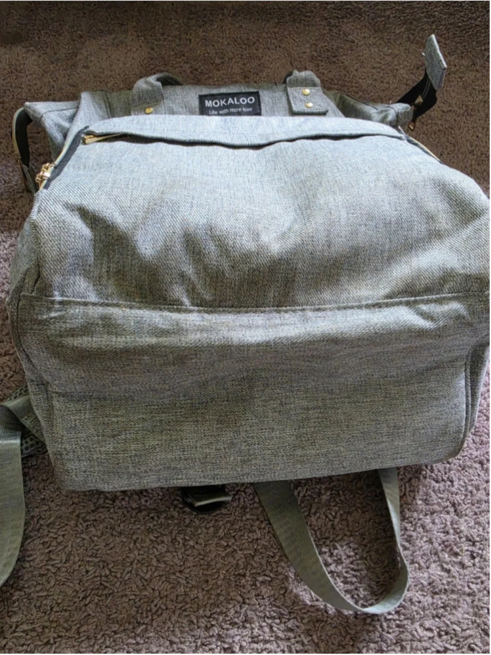 Mokaloo Diaper Backpack / Stroller Strap / USB Port Gray Travel Carry On